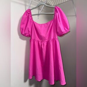 Shein Curve Bright Pink Puff Sleeve Mini Dress